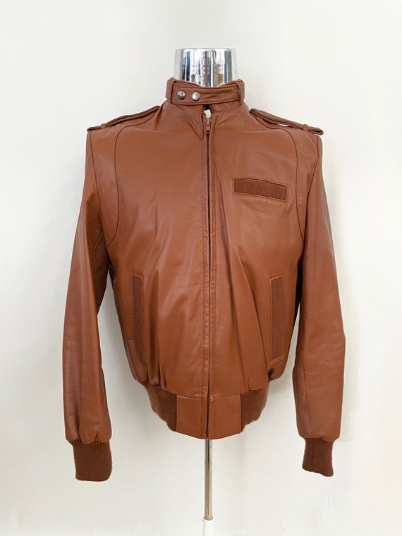 Vintage Men's 80's Warm Brown, Leather Jacket, Ful