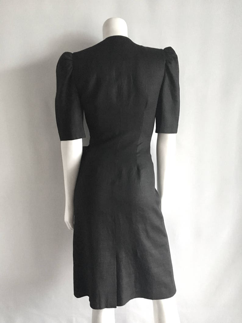 Knee Length by Ragazza Vintage Women/'s 80/'s Black Dress S Short Sleeve