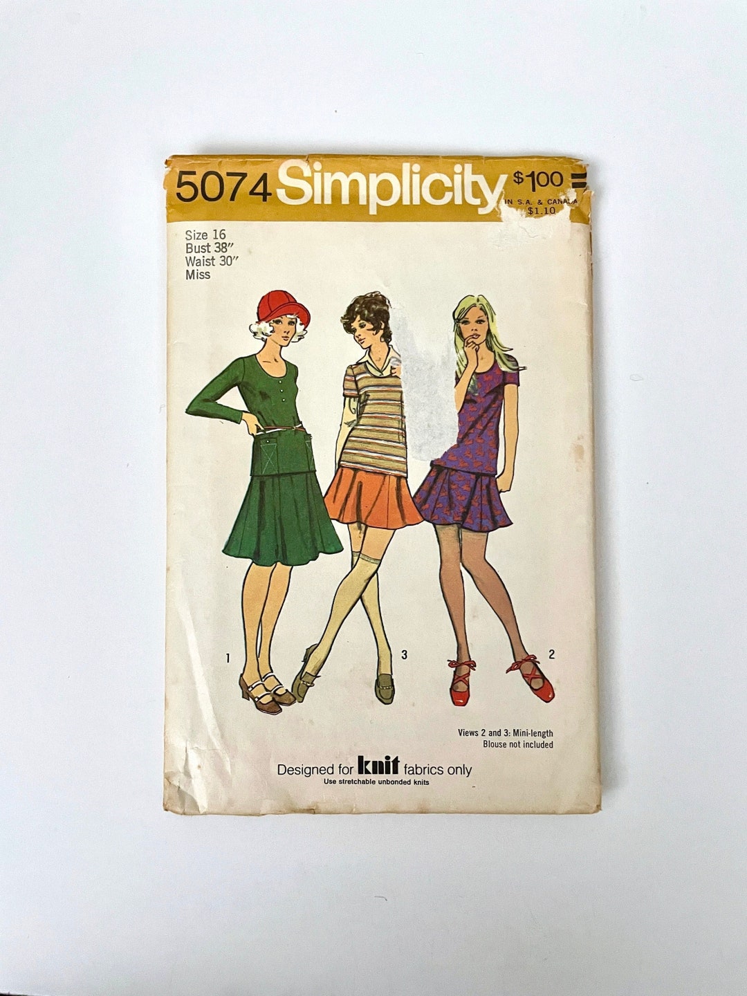 70's Simplicity 5074 Two Piece Dress in Two Lengths (L) - Etsy