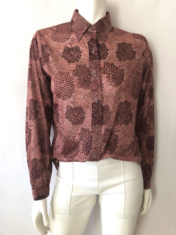 Vintage 70's Disco, Mauve, Tree, Blouse, Long Sle… - image 1