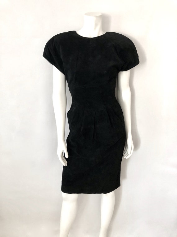 Vintage 90's Black Suede, Cocktail Dress by Liz C… - image 3