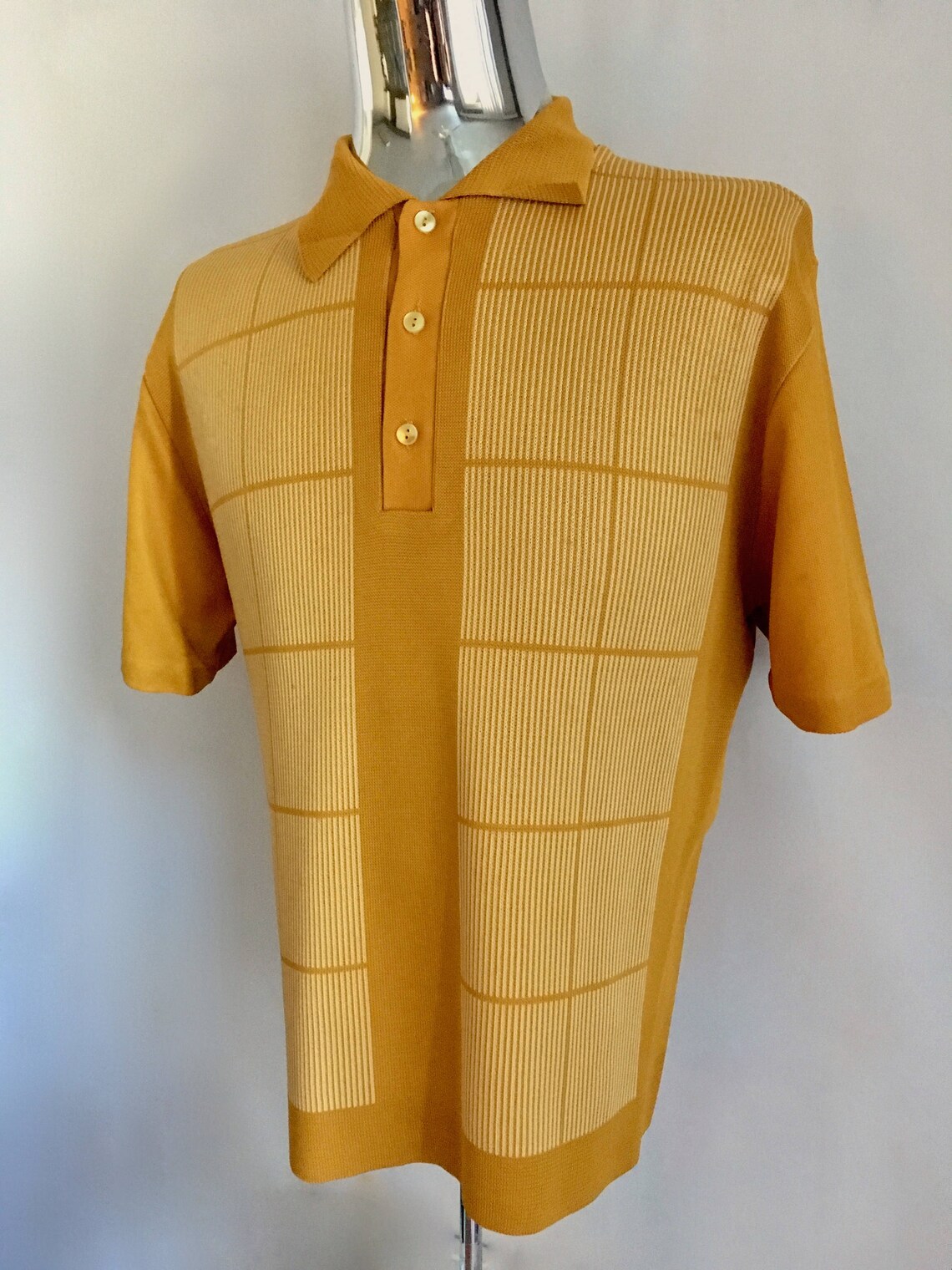 Vintage Men's 60's Mod Knit Shirt Mustard Yellow Etsy