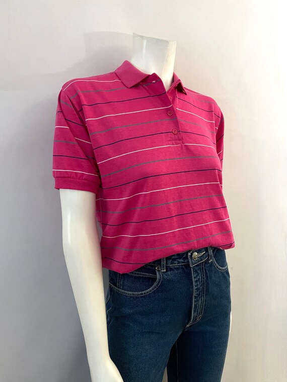 Vintage 80's Pink, Striped, Short Sleeve, Polo by… - image 3