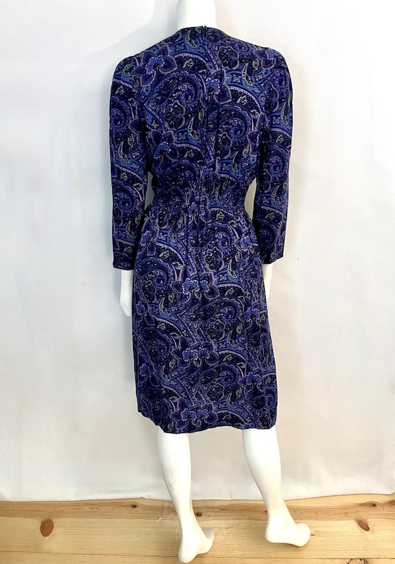 Vintage 80's Purple, Paisley, Long Sleeve, Dress … - image 9