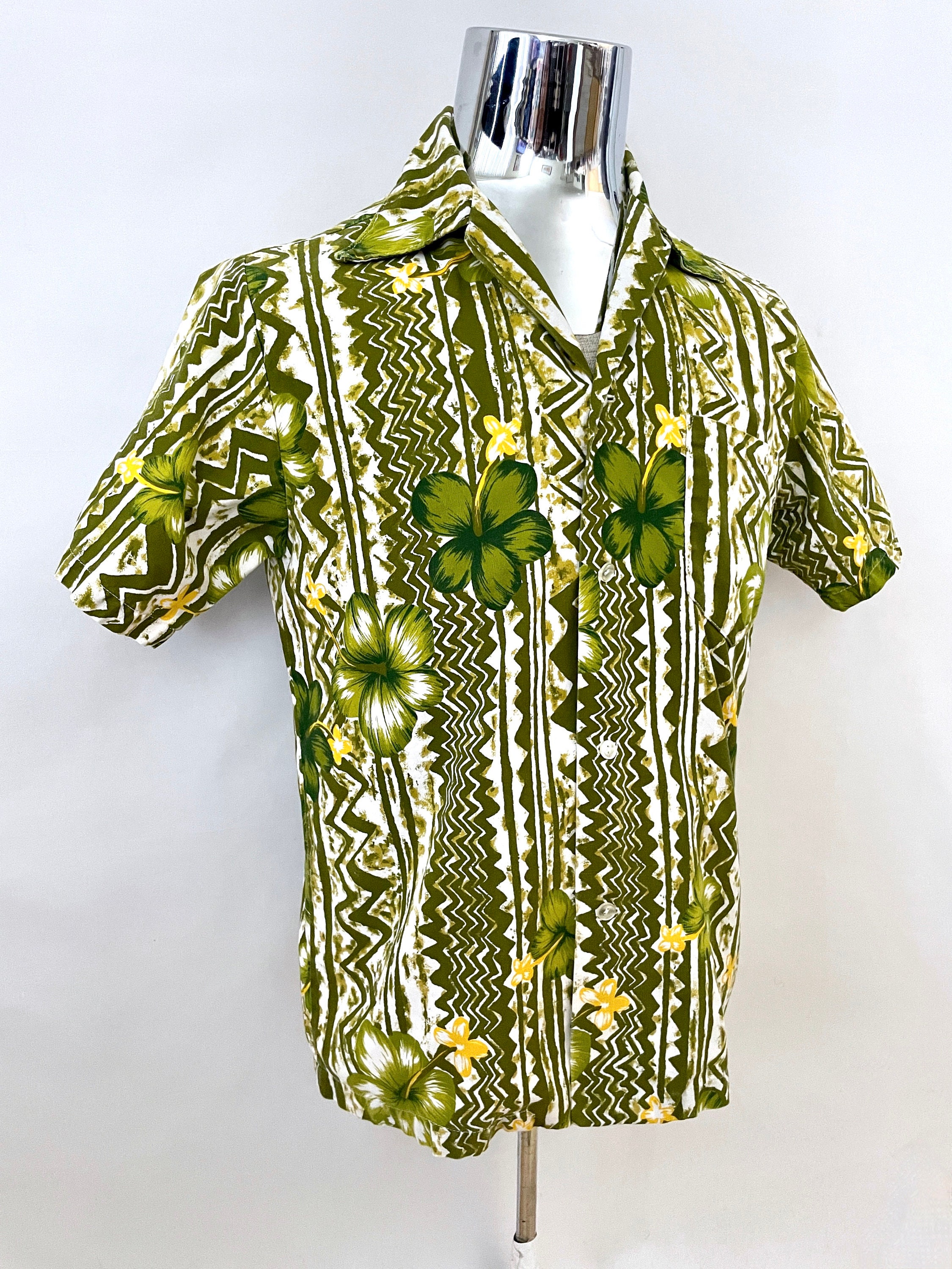 Vintage 60's Mr Kailua, White, Green, Short Sleeve, Shirt (S