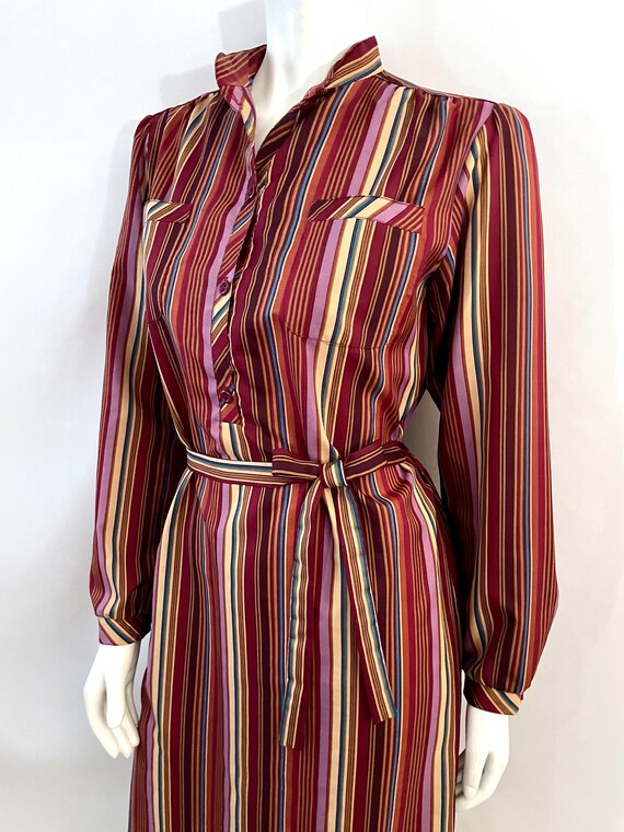 Vintage 70's Anjac, Red, Striped, Long Sleeve, Sh… - image 7