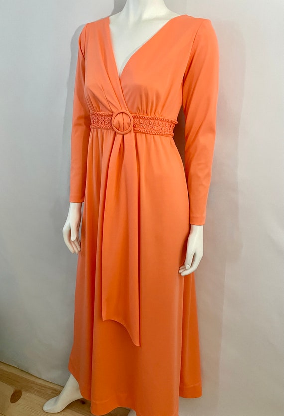 Vintage 70's Peach, Maxi Dress, Long Sleeve, Poly… - image 7