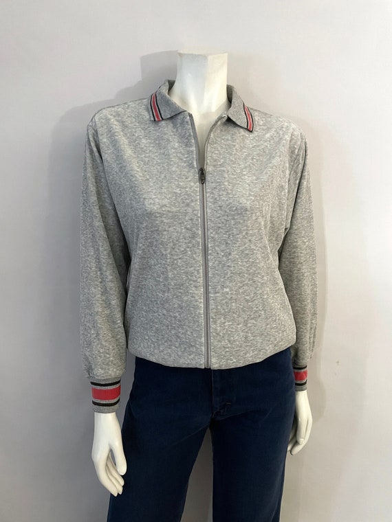 Vintage 80's Jantzen Gray Velour Track Jacket (M)