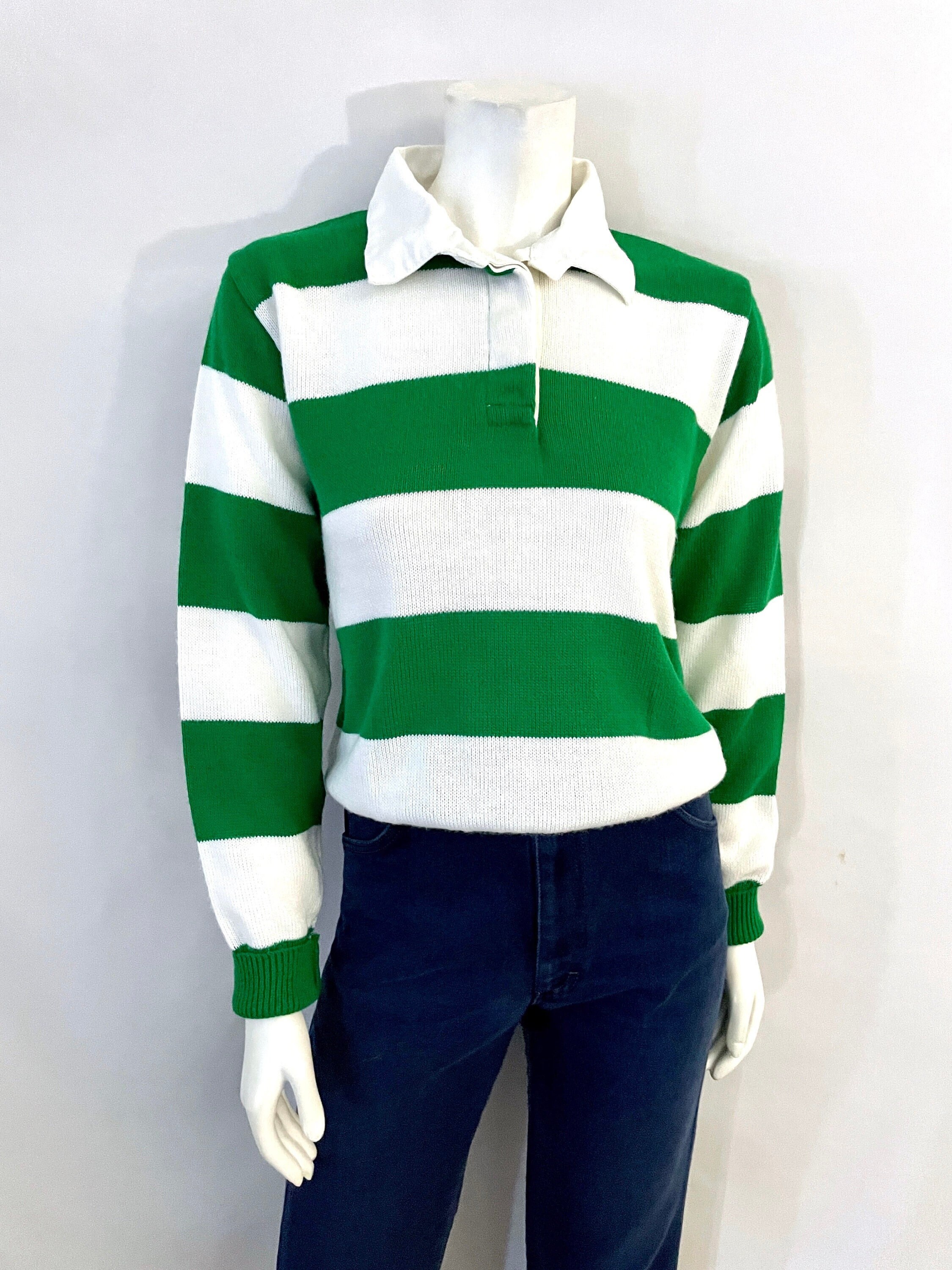 Vintage 80s Dehen White Green Striped Collared Sweater - Etsy
