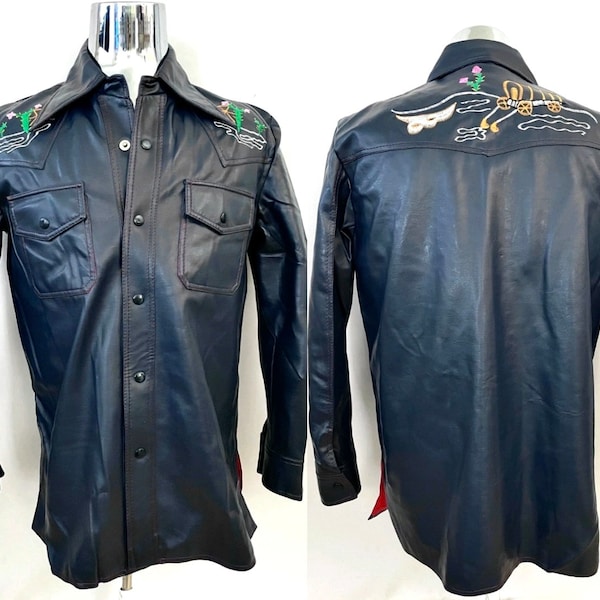 70's Deadstock, Navy Blue, Vinyl Jacket, Snap Button by Vanderbilt (M or XL)