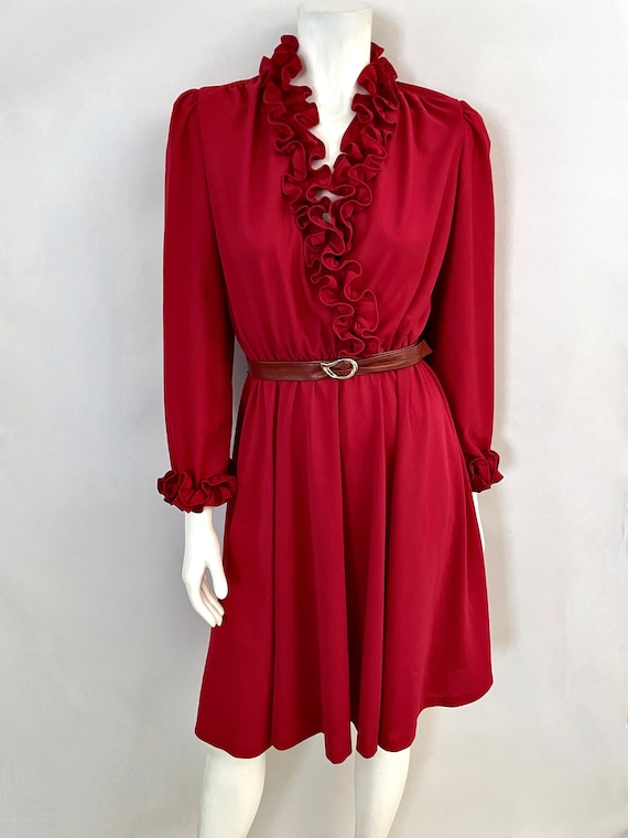 Vintage 70's Lady Carol, Red, Ruffle, Disco Dress… - image 5