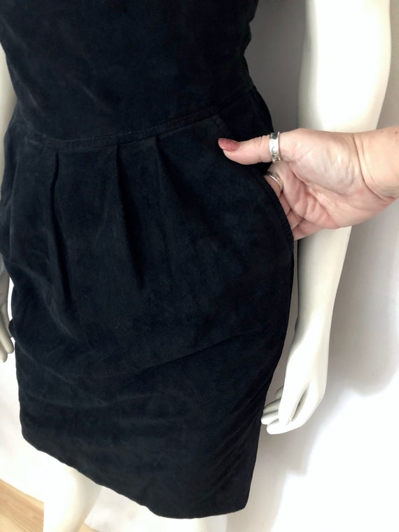 Vintage 90's Black Suede, Cocktail Dress by Liz C… - image 6