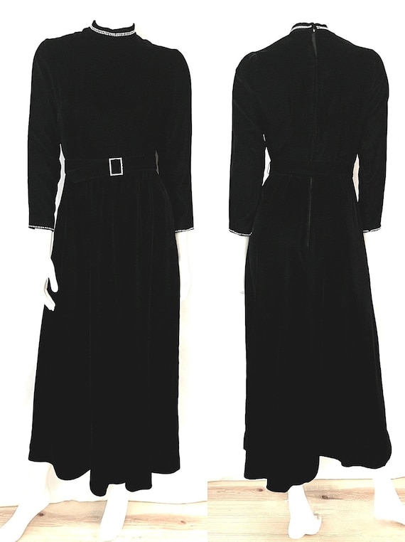 Vintage 80's Black Velour, Long Sleeve, Dress by … - image 1