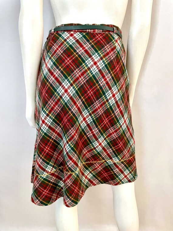 Vintage 70's Red Plaid Wool Belted Skirt by Summi… - image 9