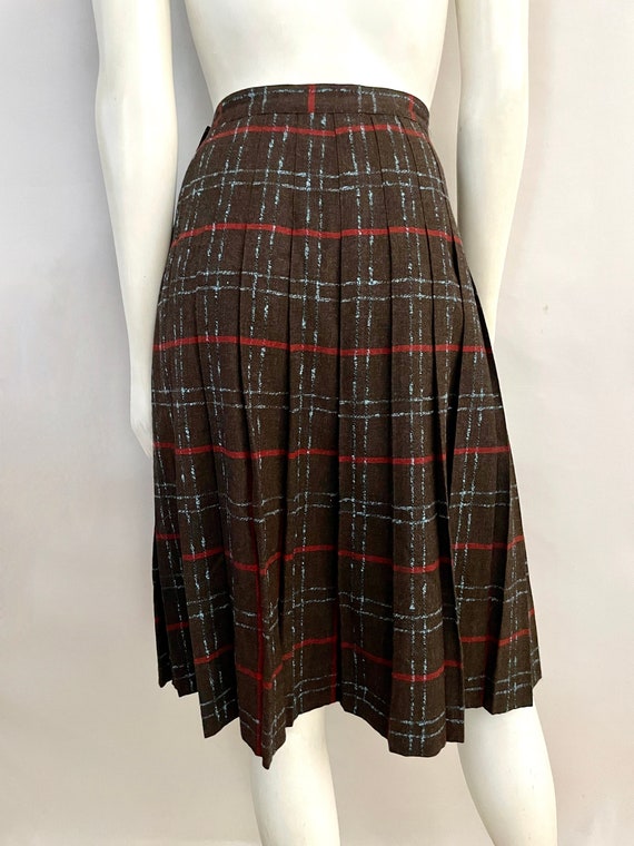 Vintage 50's Brown Wool Blend, Plaid, Pleated, Sk… - image 10