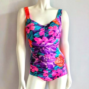 Vintage 80&#39;s Neon, Floral Swimsuit, One Piece by Sandcastle (S)