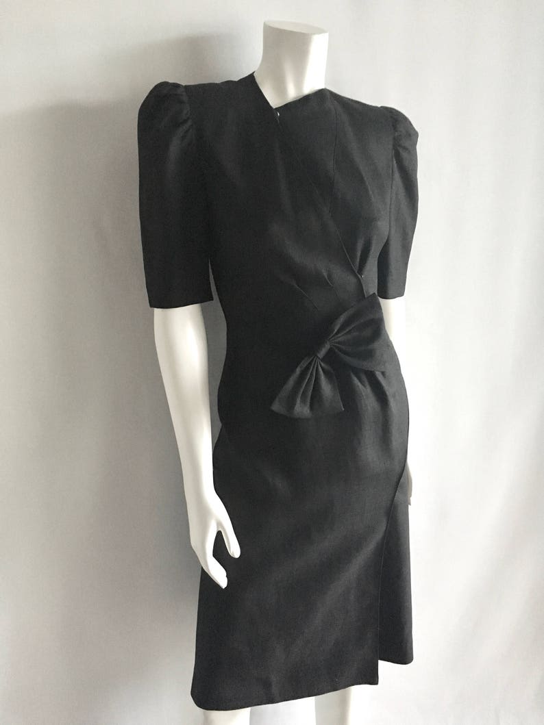 Knee Length by Ragazza Vintage Women/'s 80/'s Black Dress S Short Sleeve