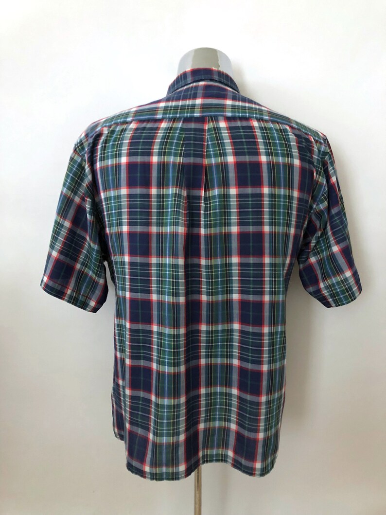 XL Vintage Men/'s 80/'s Plaid Shirt Button Down Short Sleeve