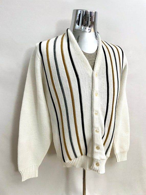 Vintage 60's Campus, Mod, Striped, Cardigan Sweat… - image 2