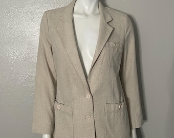Beige 80's, mélange de soie, manches longues, blazer (taille 4)