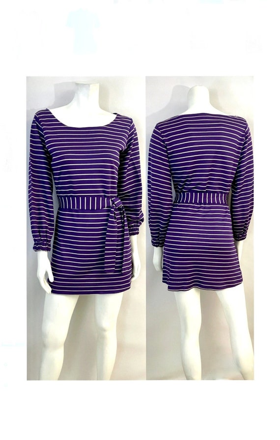 Vintage 70's Purple, Striped, Raglan Sleeve, Dress