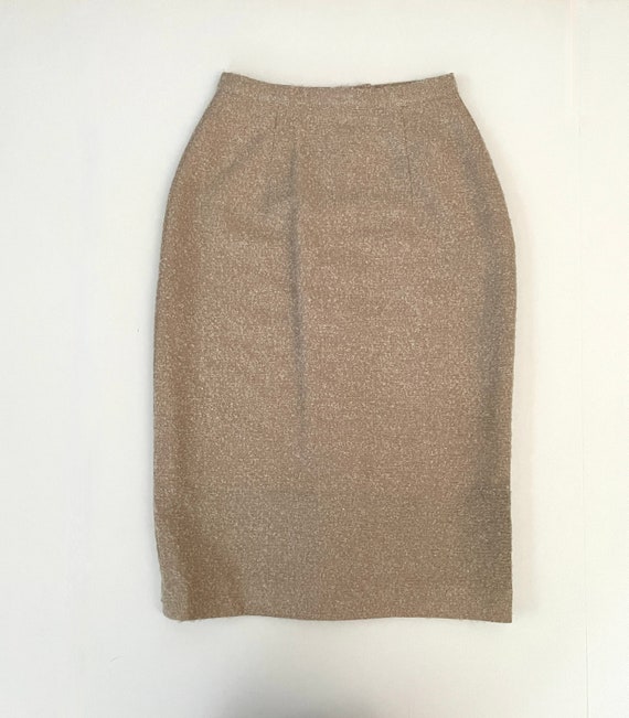 Vintage 50's Tan, Textured, Wool, Pencil Skirt (S… - image 6