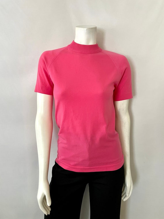 Vintage 70's Neon Pink, Mock Neck, Short Sleeve, K