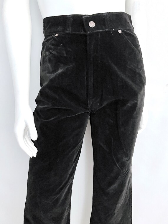 Vintage 70's Black, Velour, Bootcut Pants, (Size … - image 2