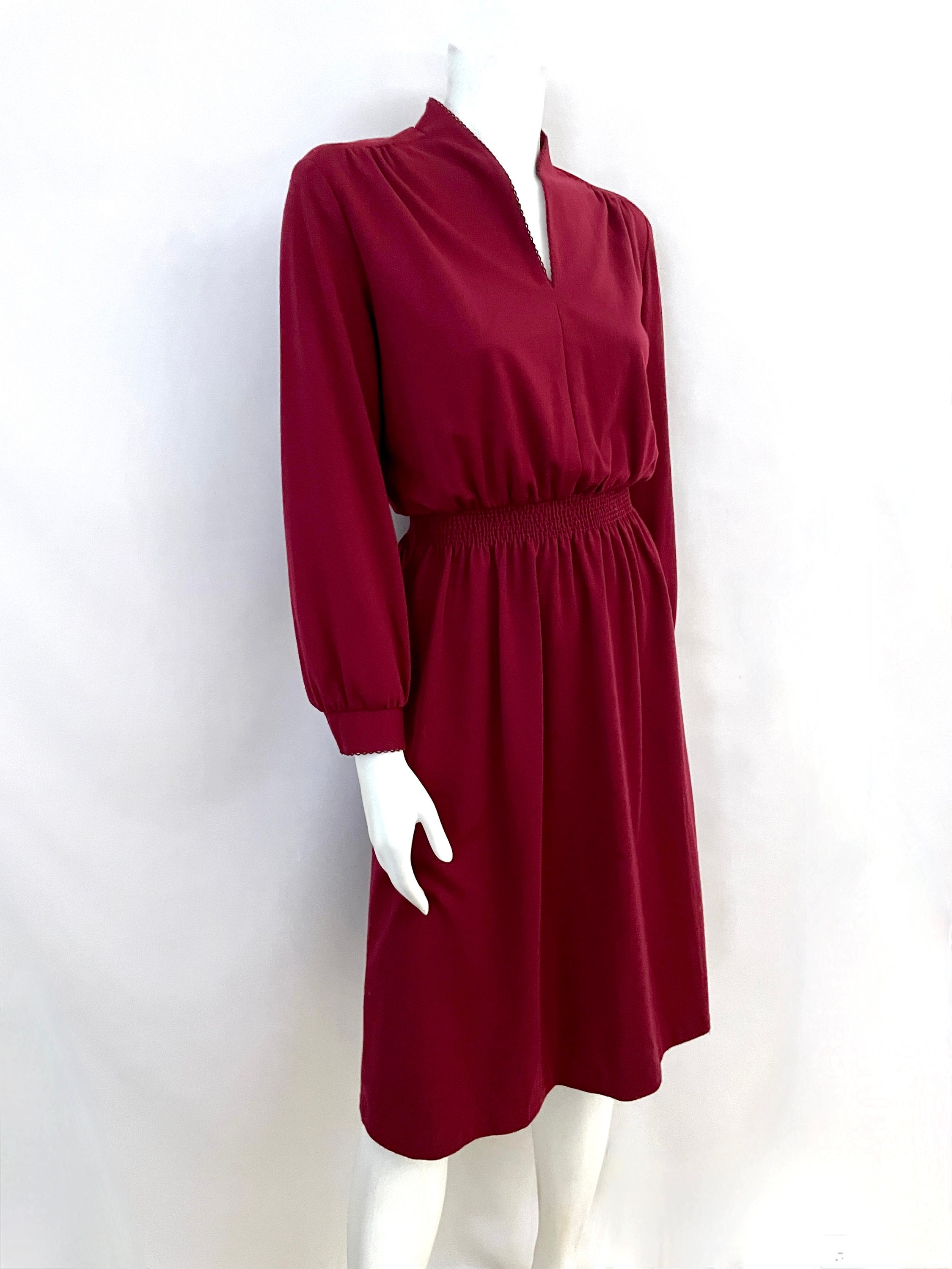Vintage 70's Burgundy, Raglan Sleeve, Dress (Size 4/6)