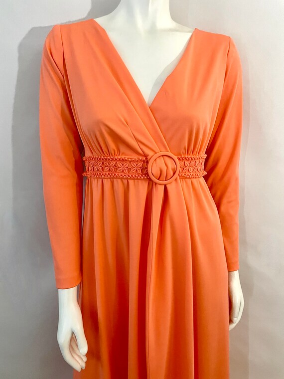 Vintage 70's Peach, Maxi Dress, Long Sleeve, Poly… - image 3