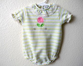 Vintage Baby Girls 70's Carters, Onesie, Rose, Colorful (0-3 mos)