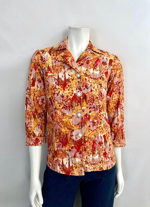 70's Orange, Red, Button Down, Blazer Jacket (Size