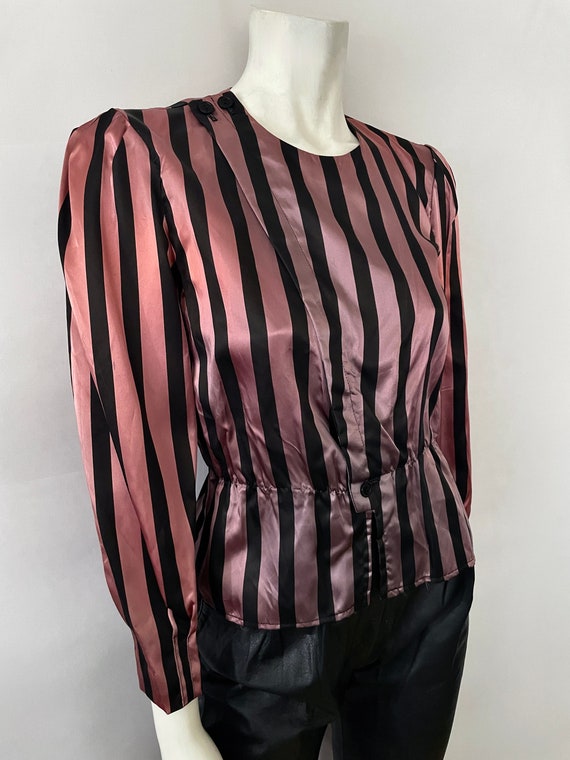 Vintage 90's Popi, Pink, Striped, Peplum Blouse (… - image 3