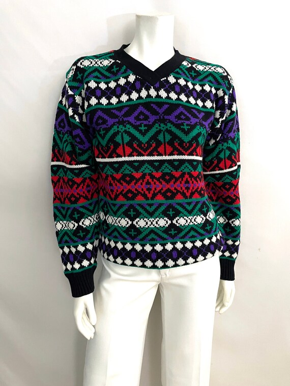 Vintage 80's Black, Colorful, Geometric, Sweater (