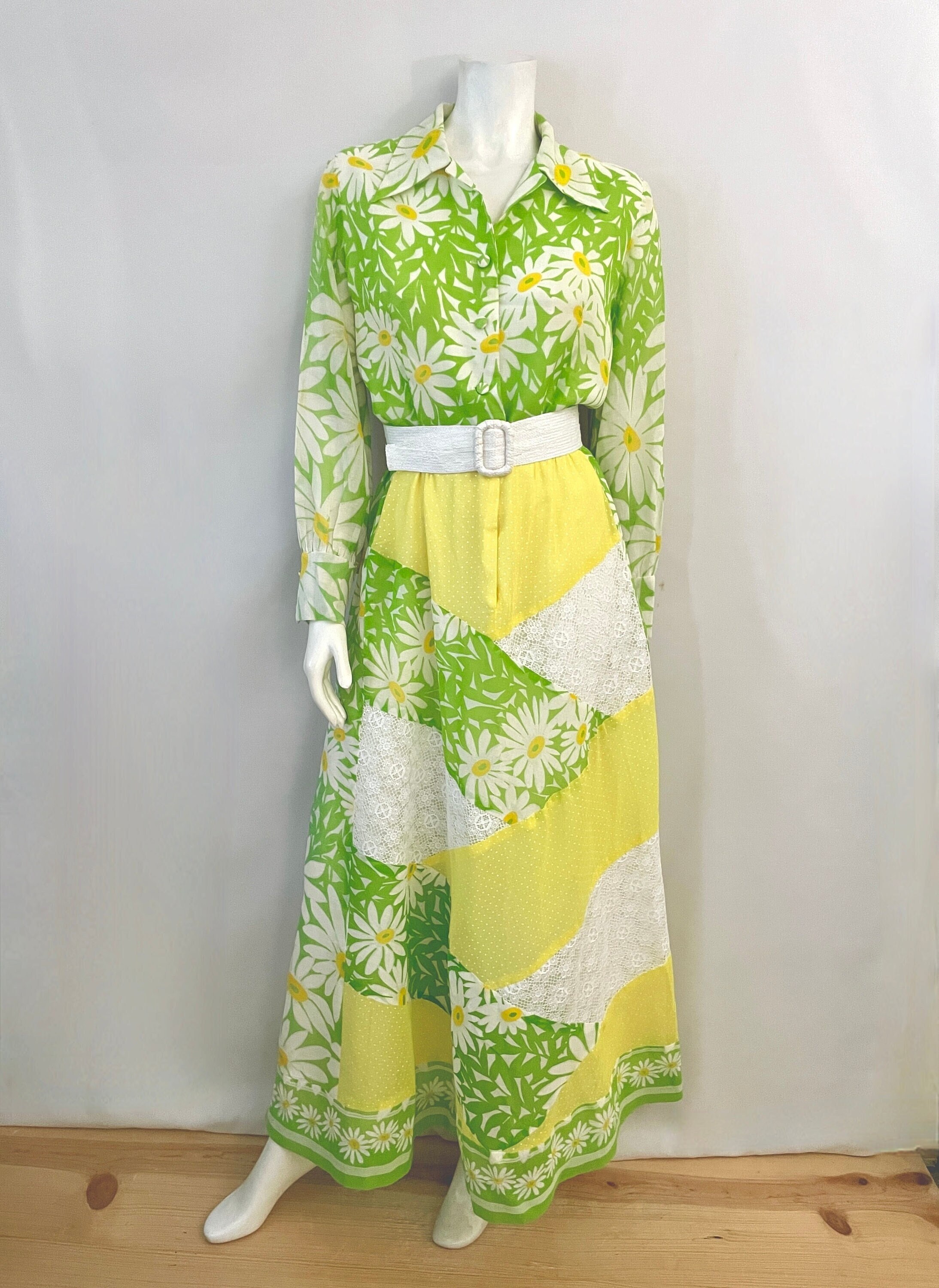 60's/70's Floral, Lace, Patchwork, Maxi Dress (size 10) - Etsy Canada
