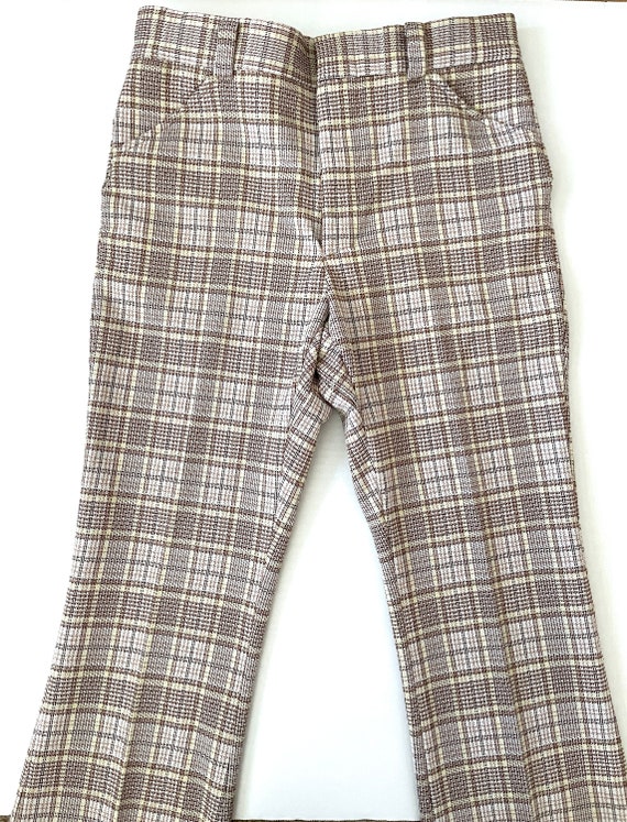 Vintage 70's White, Plaid Pants, Bootcut Leg (W34) - image 2