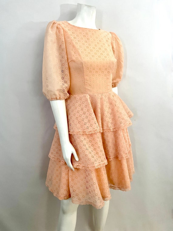 Vintage 70's Square Dancing Dress, Peach, Eyelet … - image 2