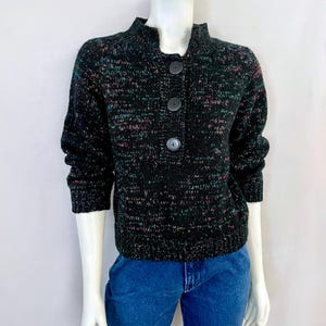 Vintage 80&#39;s Black, Colorful, Half Sleeve, Sweater (M)