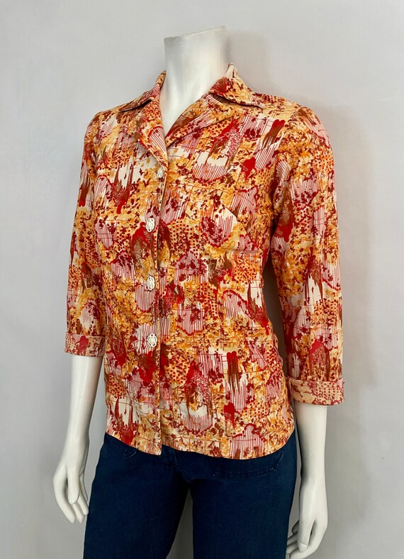 70's Orange, Red, Button Down, Blazer Jacket (Siz… - image 7