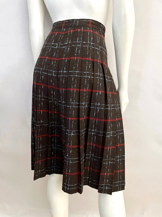 Vintage 50's Brown Wool Blend, Plaid, Pleated, Sk… - image 8