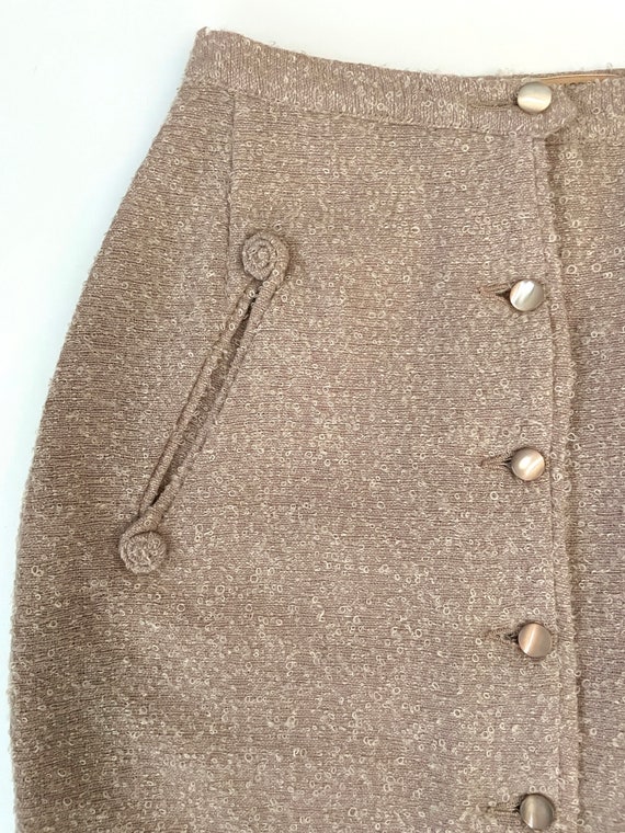 Vintage 50's Tan, Textured, Wool, Pencil Skirt (S… - image 3