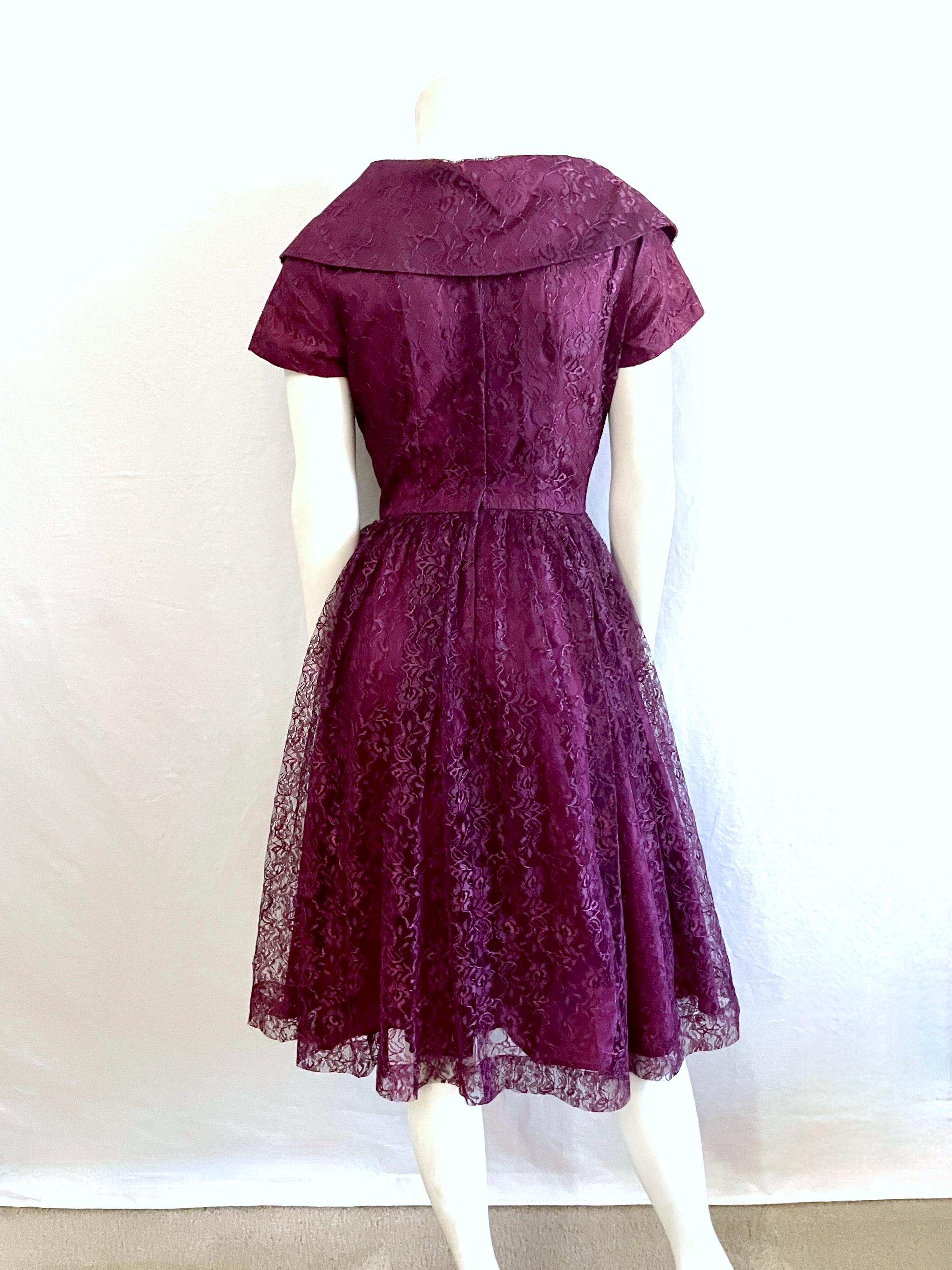 knee length dresses for ladies Cute Dark Purple Knee Length Satin Bridesmaid Dress, Lace Floral Party –  Cutedressy main image 0