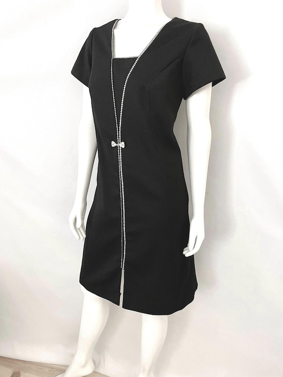 70's Mod, Black, Rhinestone, Short Sleeve, A Line Dress (M) - Etsy