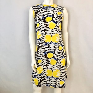 Vintage 60&#39;s White Brown Sleeveless Shift Dress (M)