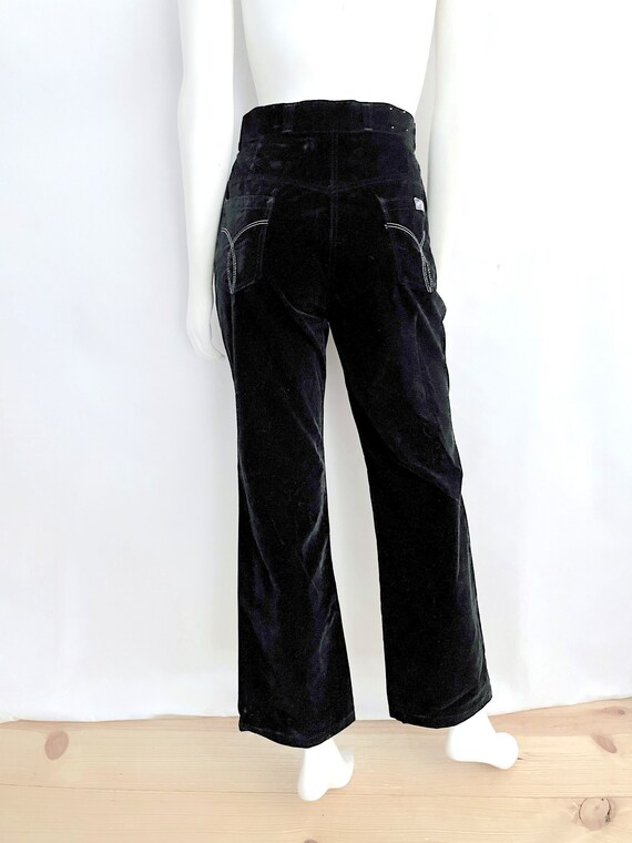 Vintage 70's Black, Velour, Bootcut Pants, (Size … - image 10