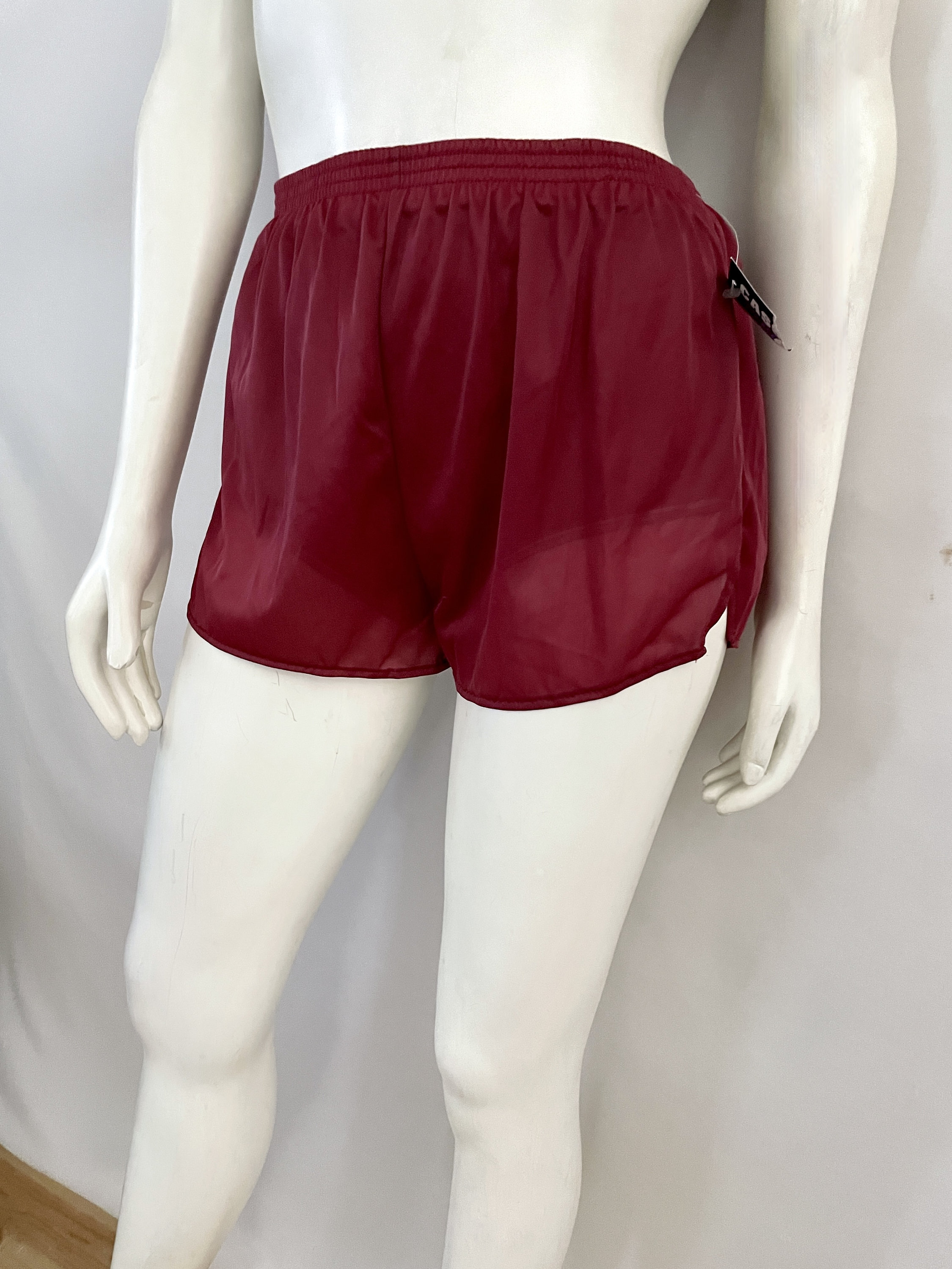 Vintage 80's Deadstock, Burgundy, Nylon, Running Shorts (XS