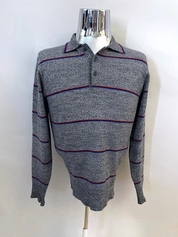 Vintage 80's Gray, Striped, Sweater by Sparetime … - image 1