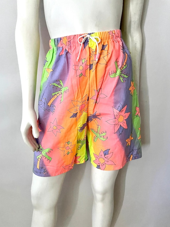 Vintage 80's Deadstock, Neon, Floral Shorts (XS/S) - Etsy