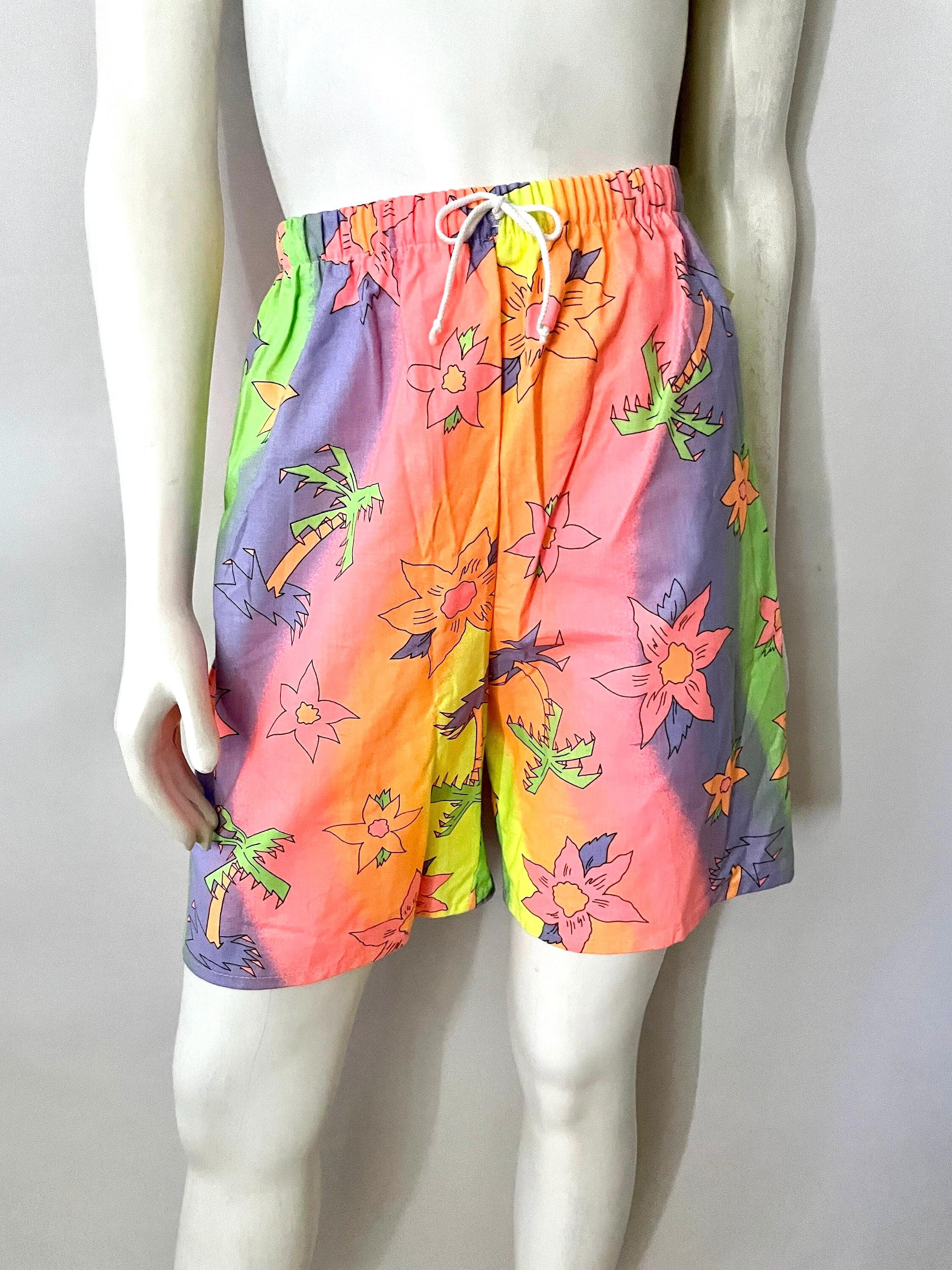 Vintage 80's Deadstock, Neon, Floral Shorts (XS/S) - Etsy