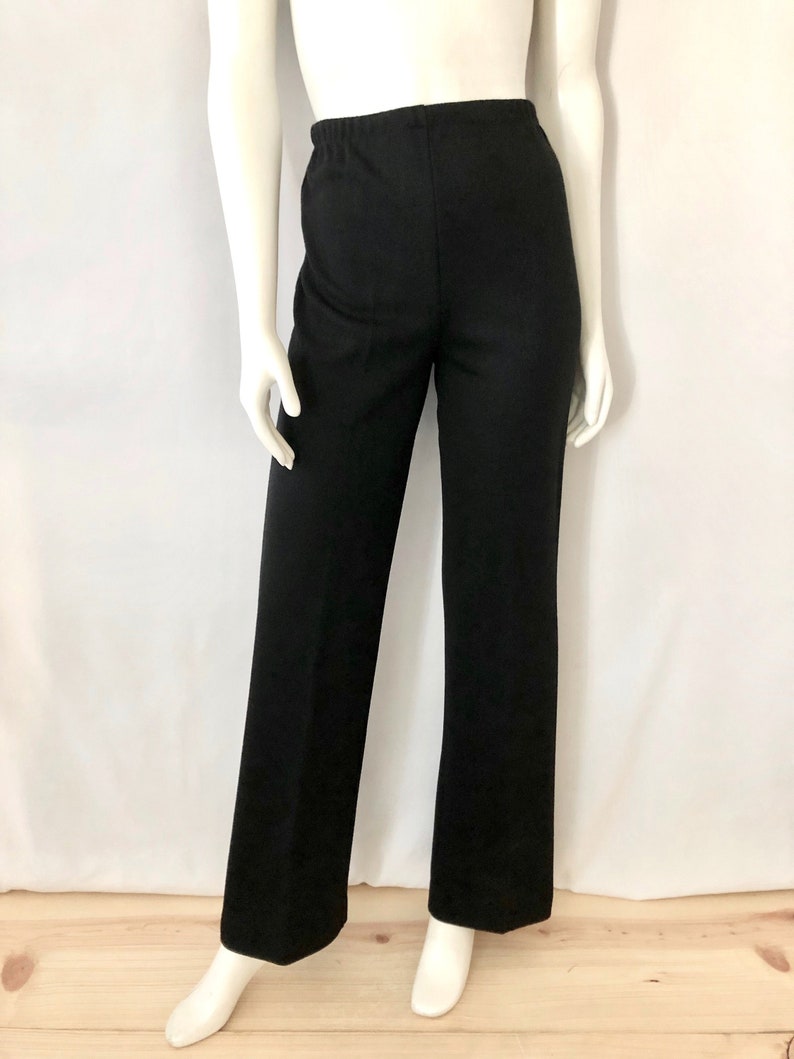 Knit Straight Leg High Waisted S Vintage Women/'s 70/'s Black Pants